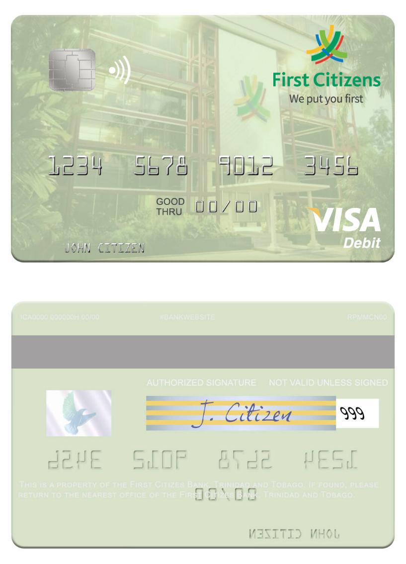 Trinidad and Tobago First Citizes Bank visa debit card